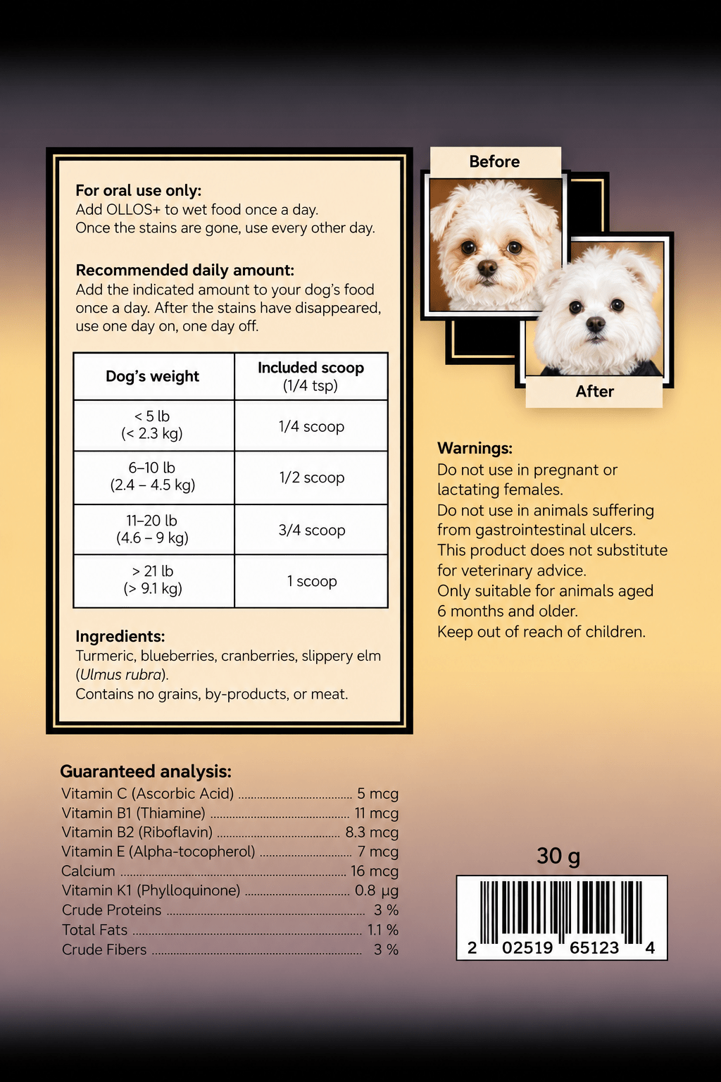 OLLOS+ – Natural Tear Stain Supplement for Dogs - Zoöki Pets